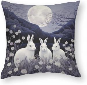 HighonHi Сатиновые наволочки с кроликом и луной, пасхальные, со скрытой молнией Pillow-7