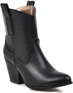 Женские вестерн-казачьи ботильоны VOKLIN Chelsea с заостренным носком, на высокой массивной квадратной подошве, на каблуке, Black