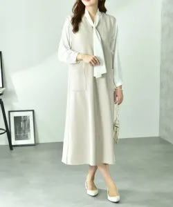 Платье из картонной вязки с французскими рукавами и глубоким V-образным вырезом Interplanet, цвет Light Beige