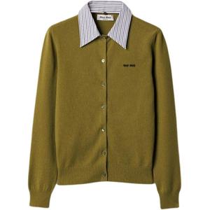 Кашемировый кардиган со съемным воротником MIU MIU, зеленый