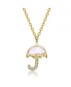 Детское ожерелье с кулоном в виде зонтика, покрытое 14-каратным золотом, перламутром и прозрачными кубическими цирконами Gigigirl, gold