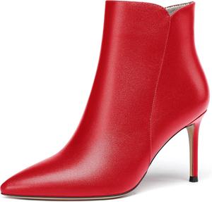 Женские короткие ботильоны WAYDERNS с острым носком, матовой текстурой, высокой шпилькой и молнией, 3,5 дюйма, Red