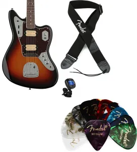 Электрогитара Fender Kurt Cobain Jaguar - 3-тоновый санберст, комплект с ремнем Fender 2" из полиэстера с логотипом - черный с белым логотипом... (4 предмета)