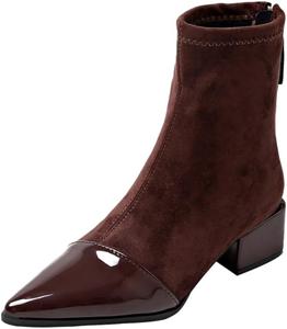 Женские ретро ботильоны с острым носком и средней каблуком - утепленная теплая зимняя обувь HoaloX, Brown