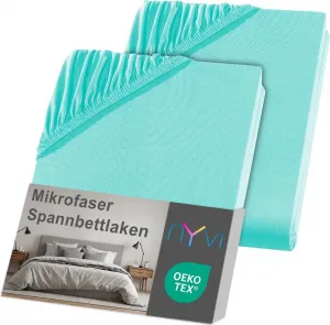 Простыня на резинке DreamScience Microfiber 140x200 - 160x200 см, цвет морской волны, 2 шт., для матрасов высотой до 22 см - мягкая и эластичная, эластичная по всей поверхности, не требует глажки NYVI