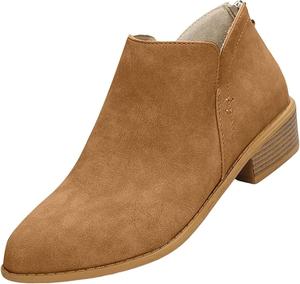 Женские ботильоны с V-образным вырезом, осенняя винтажная мода, заостренный носок, массивный каблук, короткие ботинки с задней молнией GHTRHSB, Brown