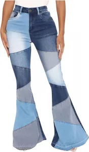 Женские джинсы Y2k с пачворком и цветными блоками, высокие на поясе, расклешенные