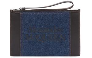 Джинсовая сумка-клатч среднего размера с кожаными вставками мужская синяя Alexander McQueen