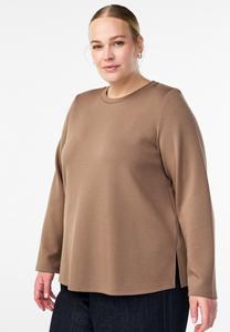 Топ Zizzi MIT RUNDHALSAUSSCHNITT, Fossil/Light Brown