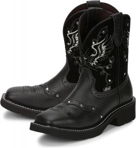 Женские западные сапоги Justin Mandra 8" - прочная кожа коровы, квадратный носок, ковбойские сапоги с яркой строчкой, комфорт J-Flex и нескользящие подошвы, Black