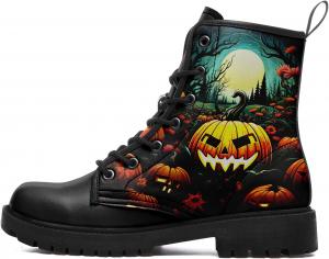 Ботинки с черепами для мужчин, модные ботинки на шнуровке, армейские ботинки для женщин, панк-рок кожаные ботильоны, ведьминские готические туфли Coolcustomize, Pumpkin