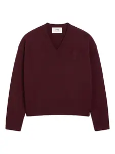 Свитер с V-образным вырезом и монограммой Ami de Coeur AMI Paris, красный
