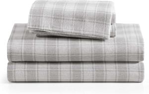Tommy Hilfiger Фланелевые простыни, серый клетчатый узор Mill Creek, размер 152x203 см, комплект с наволочкой и простыней на резинке, хлопок, невероятно мягкие