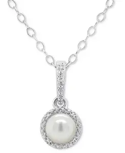 Ожерелье с подвеской 18 дюймов из стерлингового серебра (также из оникса, бирюзы и лабрадорита) с культивированным пресноводным жемчугом и бриллиантами Macy'S, pearl