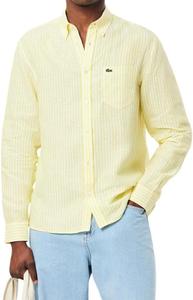 Lacoste мужская рубашка с длинным рукавом в полоску, regular fit, из основной коллекции, Yellow/White Linen