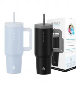 Термокружка объемом 1 л (около 1,2 литра) с трубочкой и ручкой, 2 шт Grosche, черный/синий