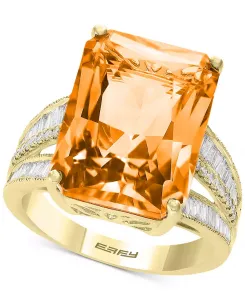 Кольцо Effy с розовым аметистом (15-1/2 карата) и бриллиантом (3/8 карата) из 14-каратного золота (также доступно с зеленым кварцем, цитрином, швейцарским голубым топазом и лондонским голубым топазом) Effy Collection, citrine