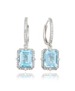 Серьги-подвески Suzy Levian из стерлингового серебра с изумрудными камнями и ореолом из драгоценных камней Suzy Levian New York, Blue topaz / silver