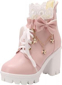Женские кружевные ботильоны с декором в виде цепочек, ботинки с массивным каблуком и платформой для косплея и повседневной носки XIEPP, Pink