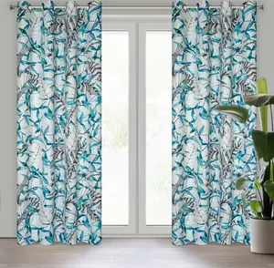 Штора IGA, белая/синяя, 140x250 см, люверсная Eurofirany