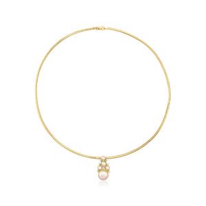Ожерелье с подвеской Ross-Simons из 18-каратного золота с культивированным жемчугом 3,5-10 мм и выращенными в лаборатории бриллиантами. Ross-Simons, 18 In