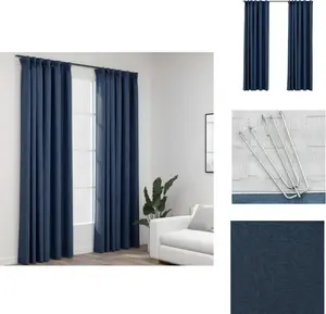 Плотные шторы с крючками, под лен, 2 шт., синие, 140 x 245 см - Шторы и портьеры vidaXL