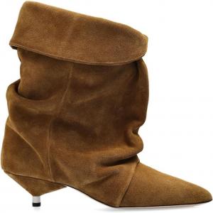 Женские замшевые ботильоны на невысоком каблуке, с заостренным носком, свободным верхом, с отворотом, без шнуровки, повседневные зимние короткие казаки Kapxumo, Brown