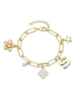 Золотой браслет с инициалами и массивными подвесками Adornia, gold-s