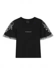 Футболка с рукавами из тюля и вышивкой Givenchy Kids, черный