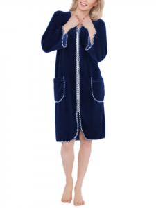 Aquarti Женский велюровый халат-платок Aquarti, короткий, с застежкой-молнией, темно-синий