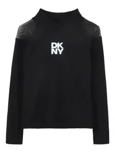 Топ с высоким воротником и прозрачными вставками Dkny Kids, черный