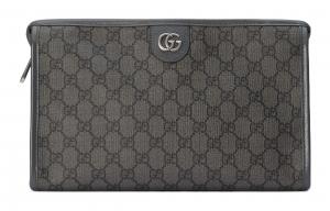 Gucci Мужская косметичка-клатч Ophidia из канваса с кожаной отделкой, серо-черная