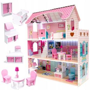 Деревянный Кукольный Дом Xxxl Розовая Вилла Светодиодная Мебель Аксессуары Trifland