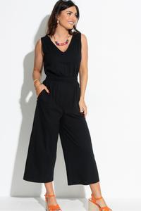 Комбинезон из хлопкового джерси Maya с укороченными штанинами Pour Moi, черный