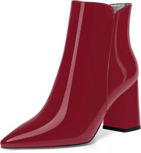 Женские повседневные ботильоны SKYSTERRY с острым носком, молнией, лаковой отделкой, на массивном высоком каблуке 3 дюйма, Burgundy