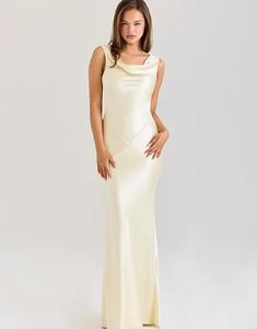 Платье-макси House of CB Safaira из лимонного атласа с драпировкой и воротником-хомутиком лимонного цвета