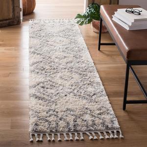 Ковер-дорожка SAFAVIEH, 61 x 244 см, Berber Fringe Shag Collection, Cream & Grey, Moroccan Design, Non-Shedding & Easy Care, идеально подходит для помещений с высокой проходимостью в гостиной, спальне (BFG611A)