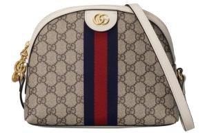 Ophidia Canvas With Leather Dome Bag Плечевая Сумка Через Плечо Маленький Размер Женская Эбони Уайт GUCCI