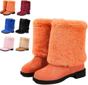 Зимние женские ботинки из искусственной замши с круглым носком, на невысоком голенище, с теплой плюшевой подкладкой, ботильоны с пушистым искусственным мехом Generic, Orange