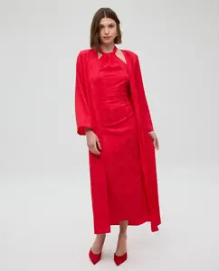 Платье миди на бретелях + жаккардовый кафтан Mioh, красный