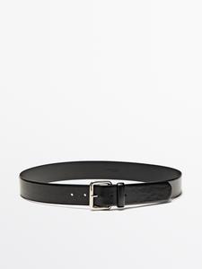 Ремень из кожи наппа с квадратной пряжкой Massimo Dutti, black