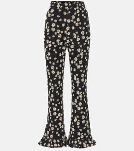 Цветочные расклешенные брюки с высокой талией Miu Miu, черный