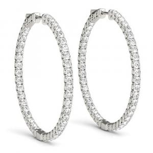 Бриллиант 1,80 карата внутри и снаружи, серьги-кольца Vault Lock, белое золото 14 карат, высота 30 мм Pompeii2, 14K White Gold