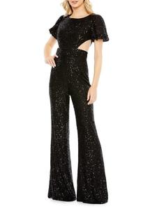 Комбинезон с расклешенными пайетками Mac Duggal, черный