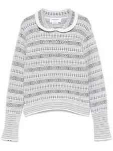Жаккардовый свитер с воротником Питер Пэн и узором фэр-айл THOM BROWNE, белый
