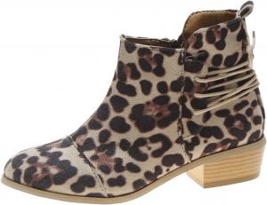 Generic Женские модные ботильоны с леопардовым принтом, осенние, средний каблук, широкий каблук, на молнии, с шнуровкой, широкие, из замши (желтые, 4.5)