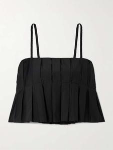 Плиссированная майка из смесового хлопкового поплина Theory, черный