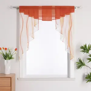 Шторы вуаль для кафе, бистро, карниз типа М, карниз с карнизом, короткие шторы, кухонные шторы, оранжевый, ШxВ 100x100 см Joyswahl