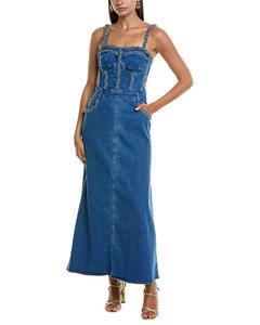 Платье PatBO миди из джинса с плетеными деталями, синий