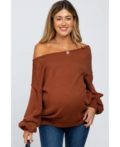 Свитер для беременных с вырезом-лодочкой и объемными рукавами верблюжьего цвета Pinkblush, Camel